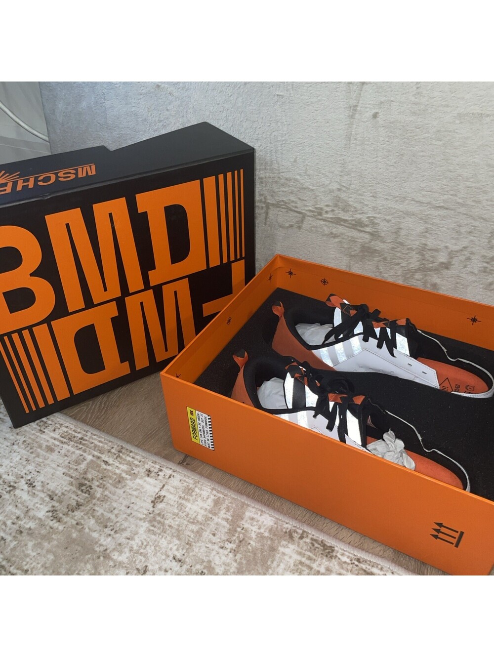 MSCHF BWD Shoe MSCHF-004 Low Top Leather White/Orange/Black Mens Size 11 - NIB